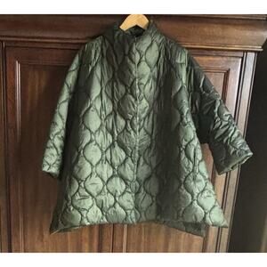 Quilted Coat Parka Lagenlook Oversized Minimal Green one size